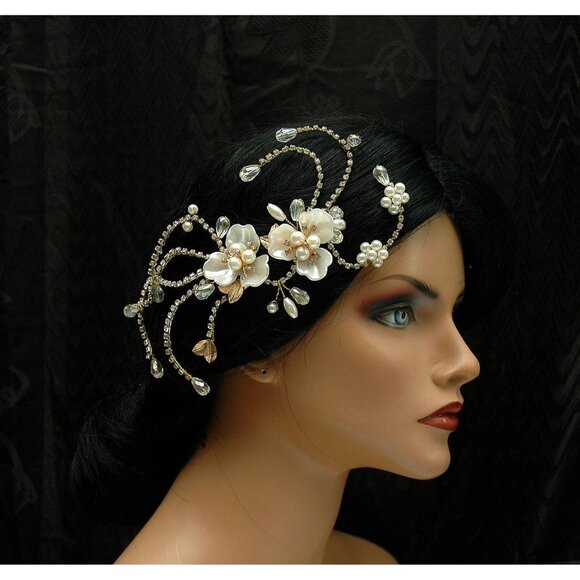 Bridal Rhinestone Pearl Headpiece main image 6